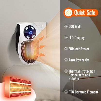 Mini Plug in Heater, Portable Wall Space Heater with Remote